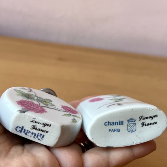 ANTIQUE VINTAGE LIMOGES FRANCE PORCELAIN PERFUME BOTTLES PINK PEONIES FLOWER 2PC - Picture 5 of 16